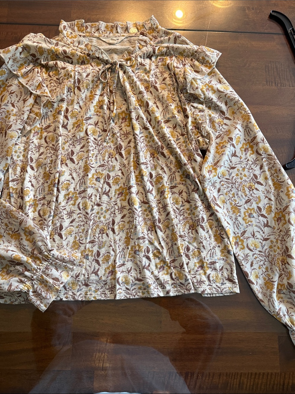 Lucky Brand Floral Long-Sleeve Skirt in Cream, Mustard, Brown
